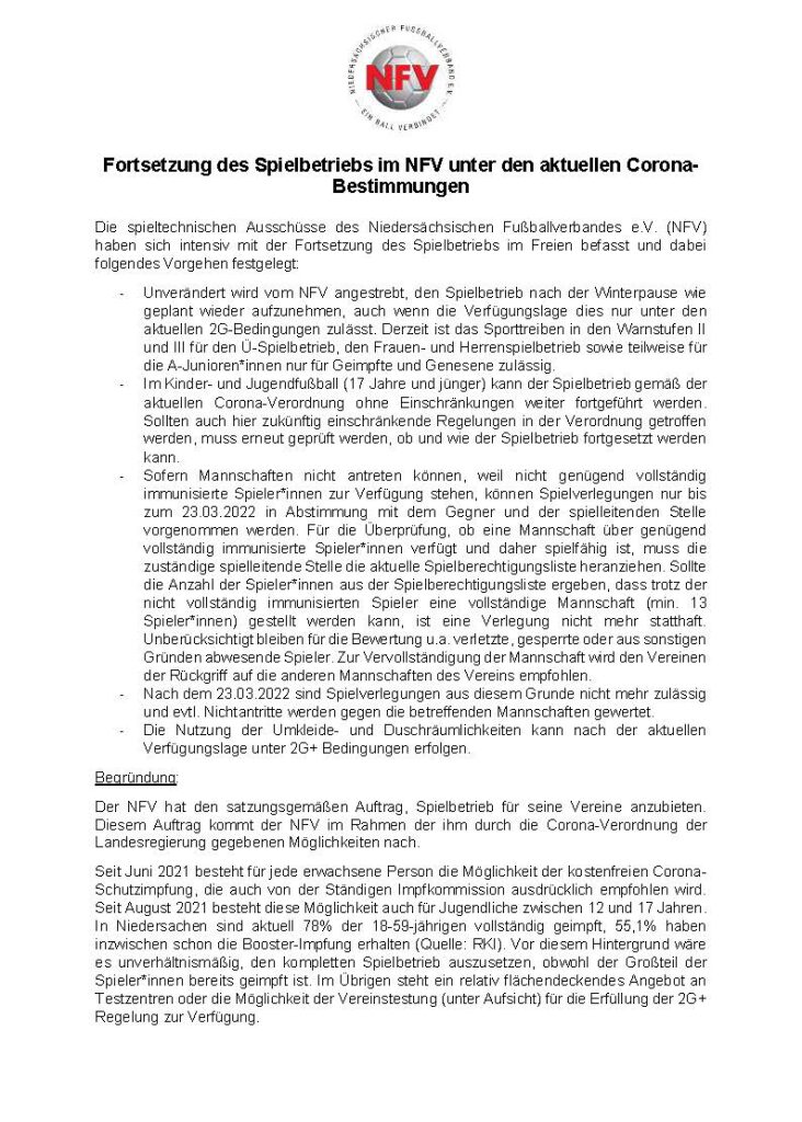 Fortsetzung Spielbetrieb 2022-02-02