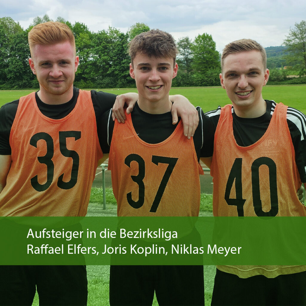 Aufstieg Bezirksliga Raffael Elfers, Joris Koplin, Niklas Meyer 2024